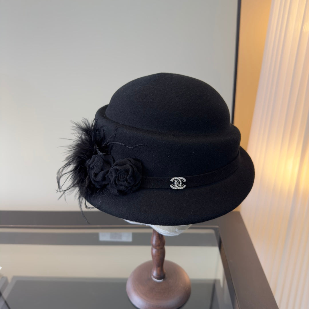 Chanel Camellia Flower Felt Hat 477653