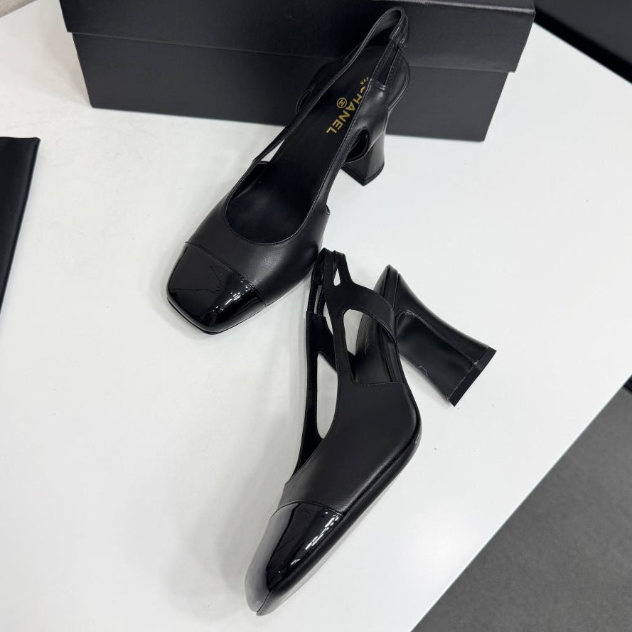 Chanel 2026 Two-Tone Square-Toe Slingback Suede Leather