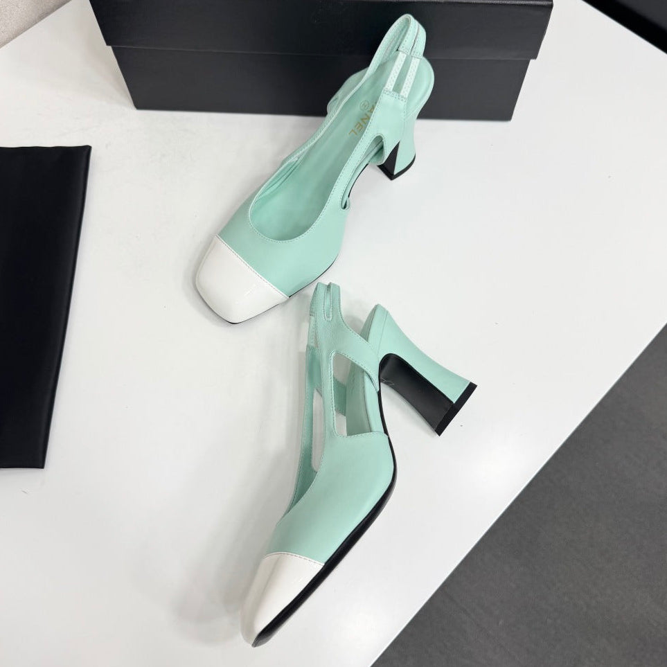 Chanel 2026 Two-Tone Square-Toe Slingback Suede Leather
