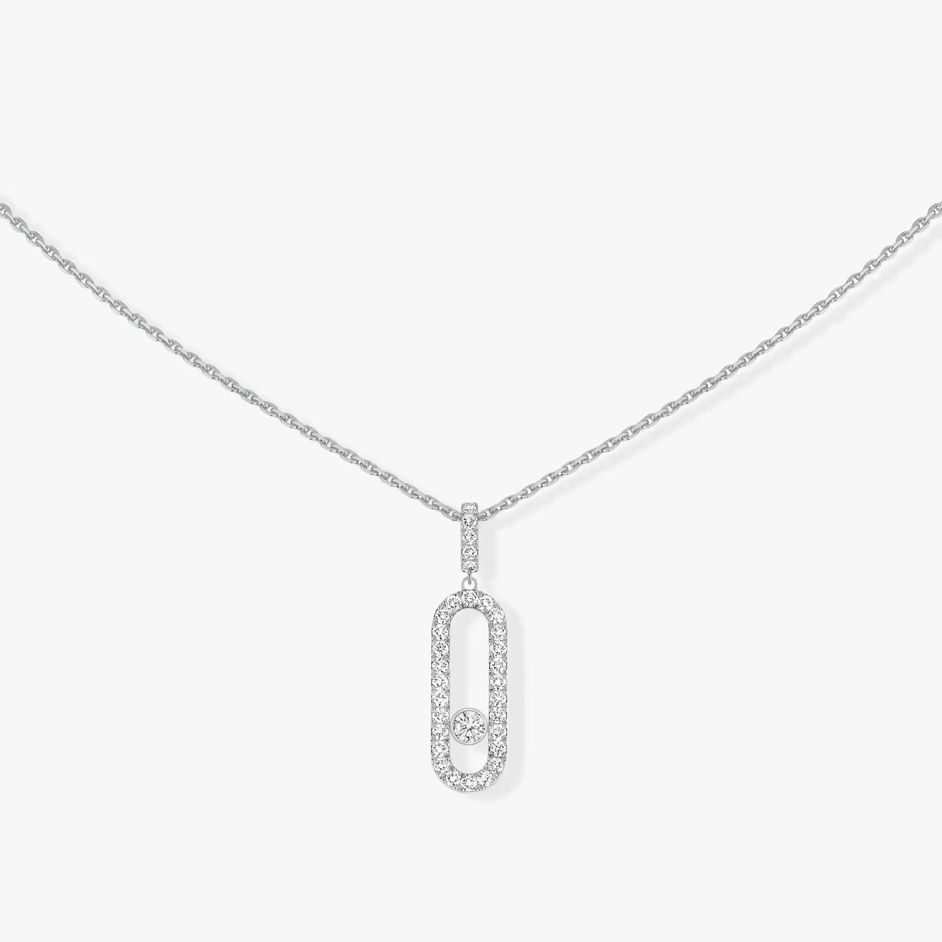 MOVE UNO LM SILVER DIAMOND PAVED NECKLACE