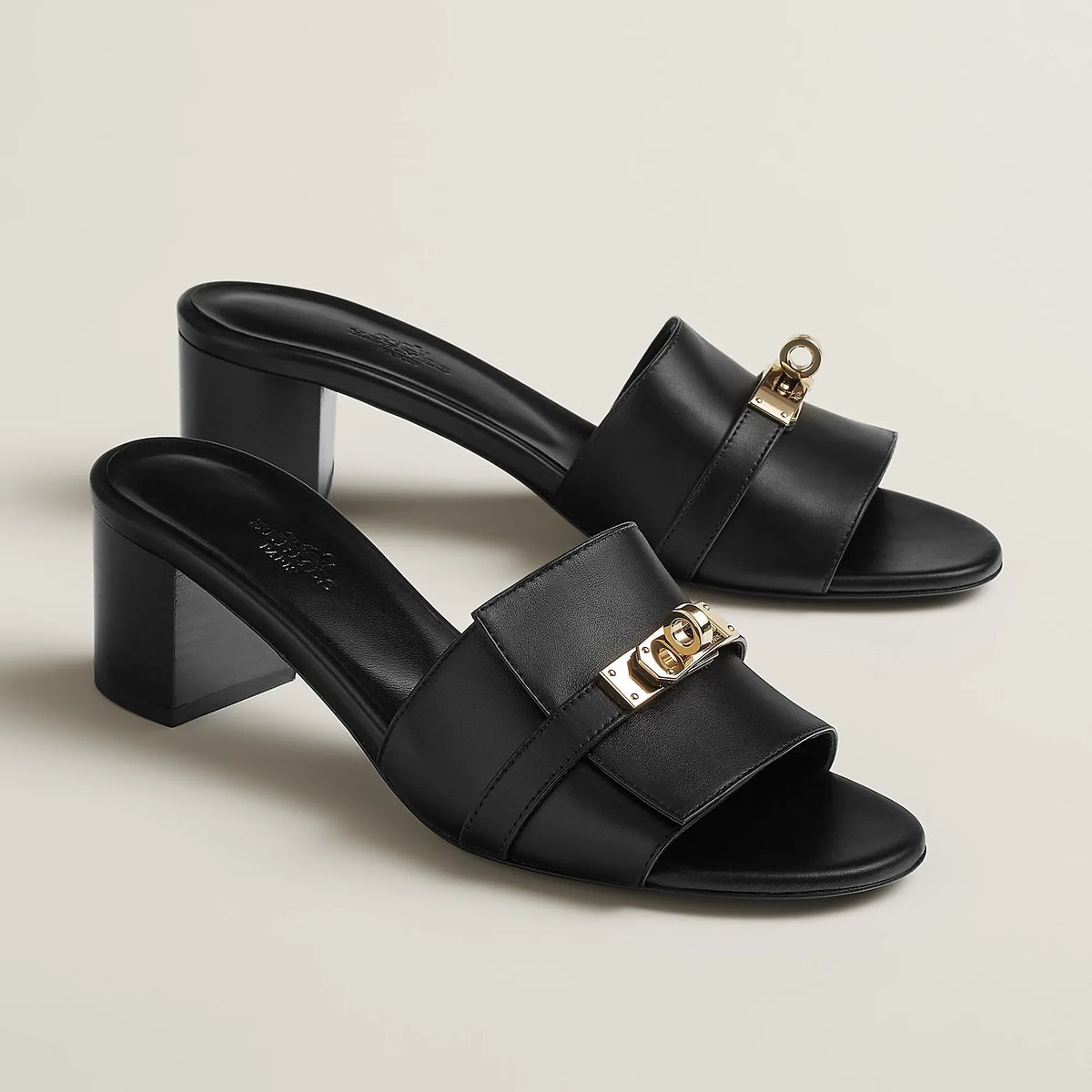 Hermes 2026 Gigi 50 Sandal Black Calfskin Gold Hardware