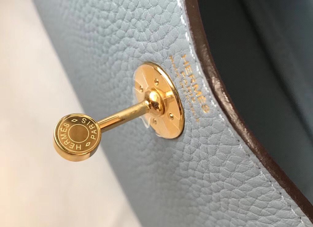 HM Mini Lindy 20cm Blue Lin Clemence Leather