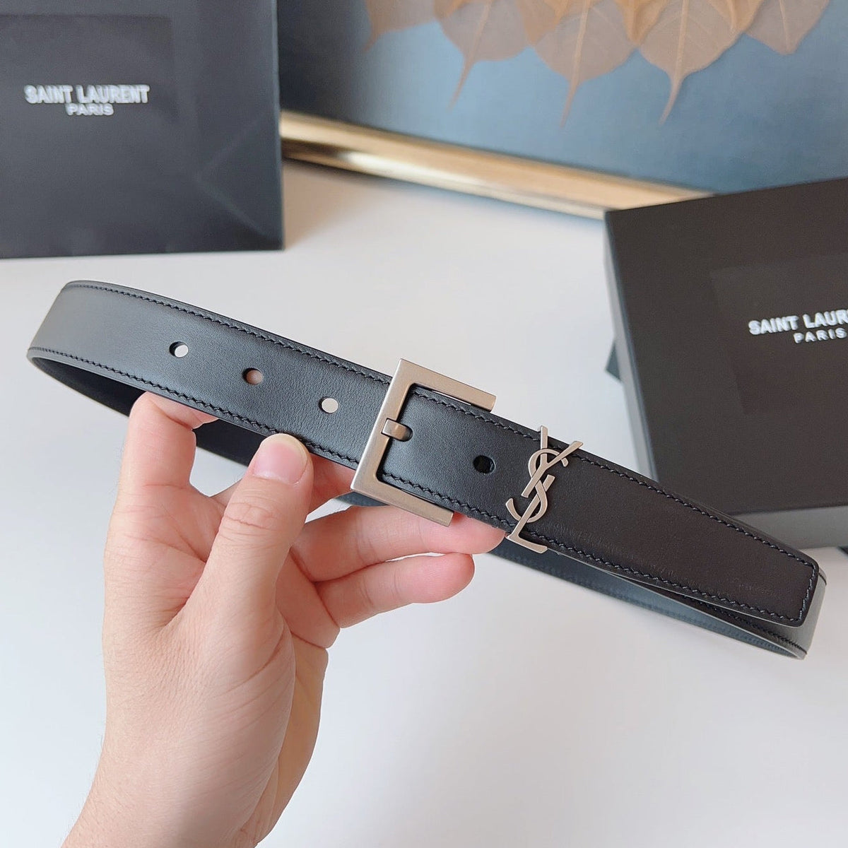Saint Laurent 2026 Cassandre Belt 30mm Black Silver Leather