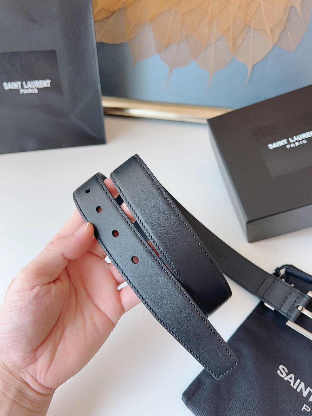 Saint Laurent 2026 Cassandre Belt 30mm Black Silver Leather