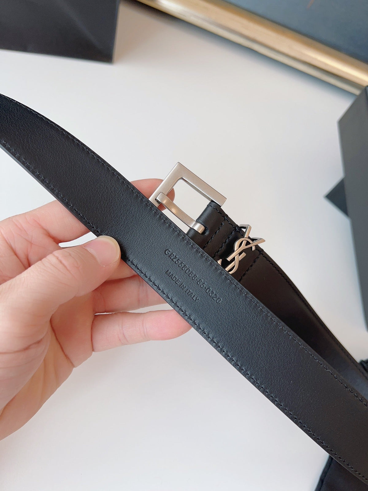Saint Laurent 2026 Cassandre Belt 30mm Black Silver Leather