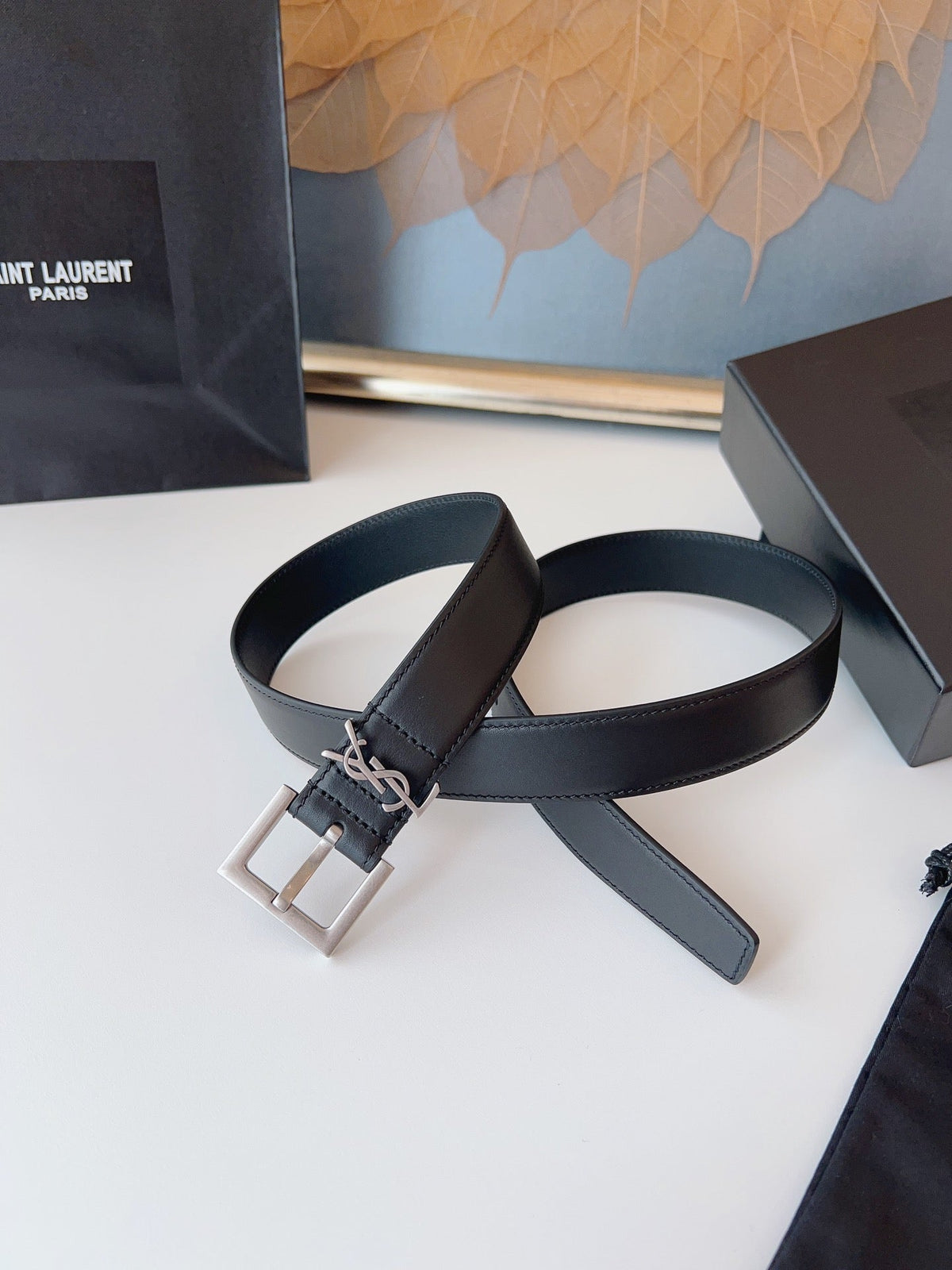 Saint Laurent 2026 Cassandre Belt 30mm Black Silver Leather