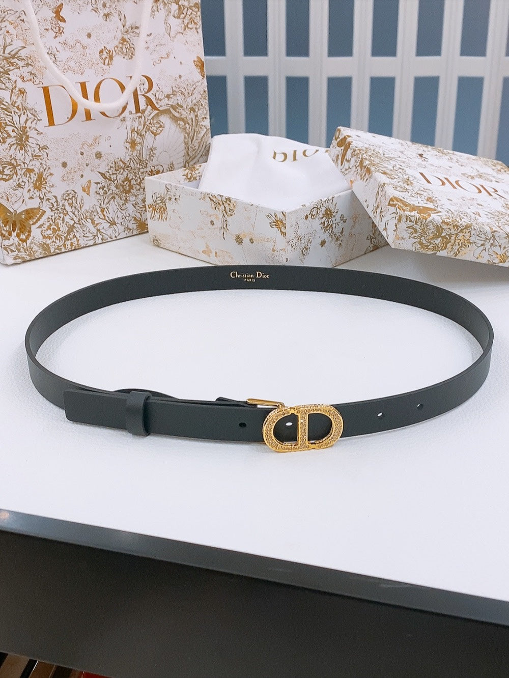 Dior Crystal Buckle Belt 30mm Smooth Calfskin 186307