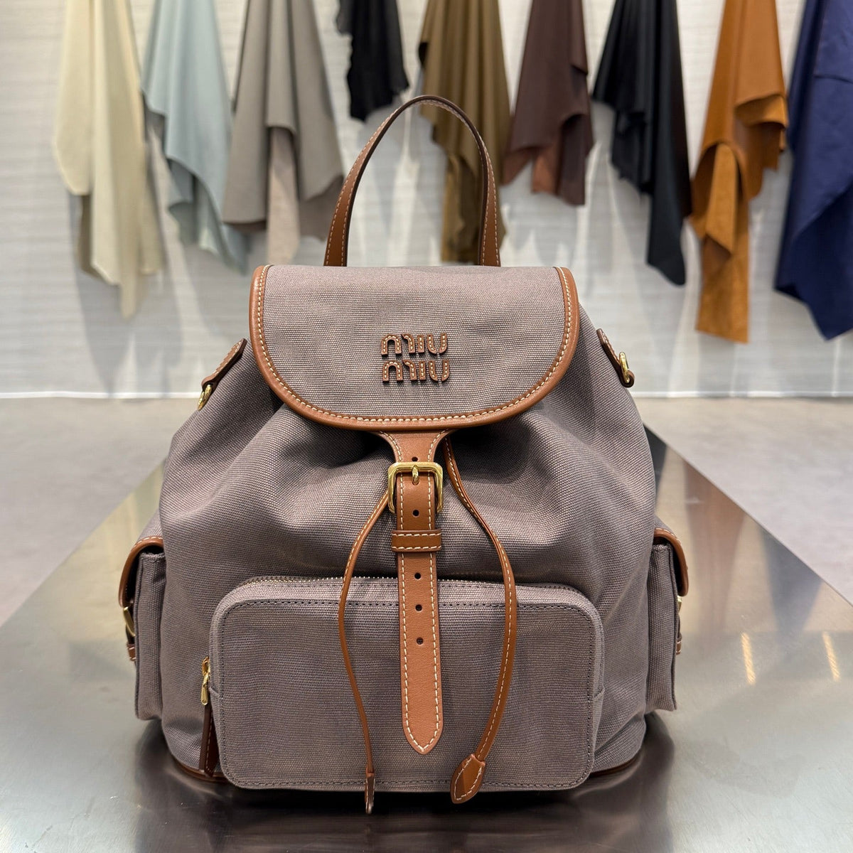 MiuMiu 2026 Aluminum Backpack Bag 30cm Canvas