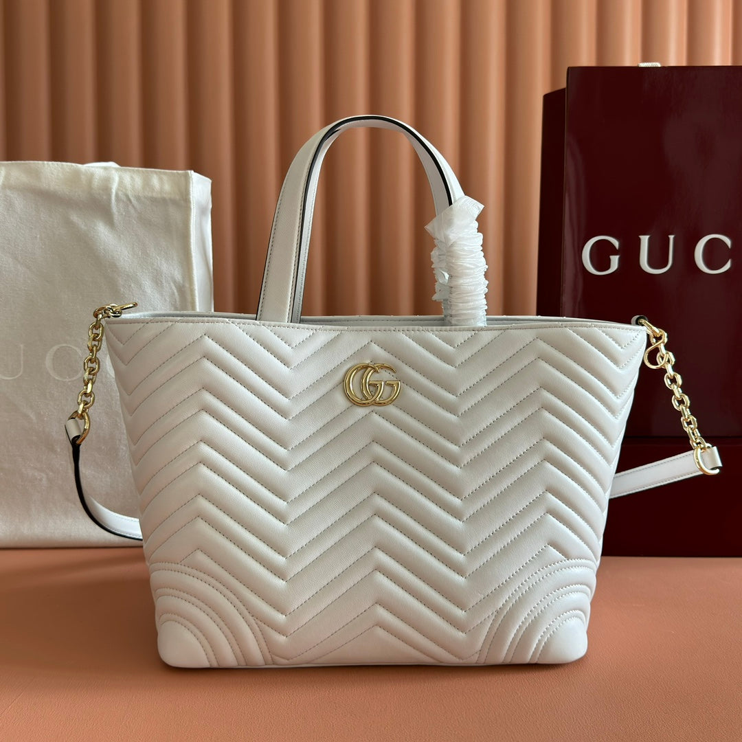 GG 2025 Marmont Tote Bag White Sheepskin