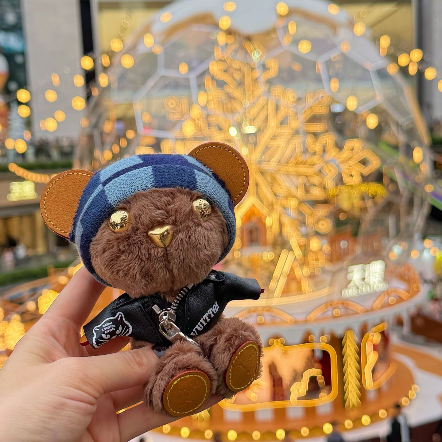 LV Louis Bear Bag Synthetic Fur Charm