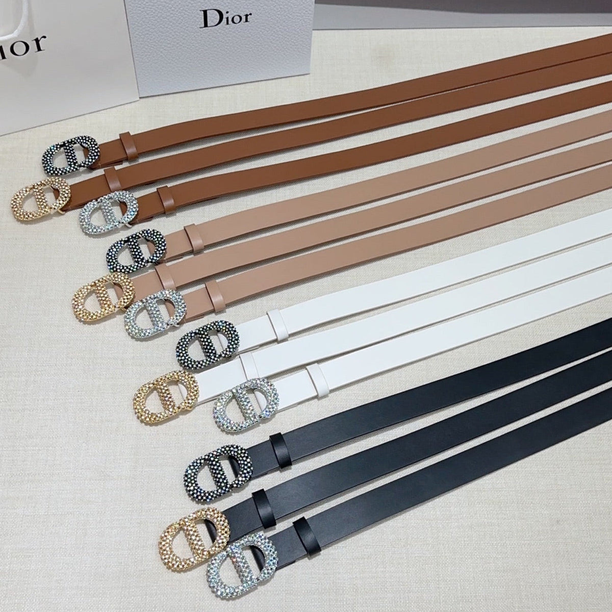 Dior 2026 Rhinestones Buckle Belt 25mm Cowhide 196490