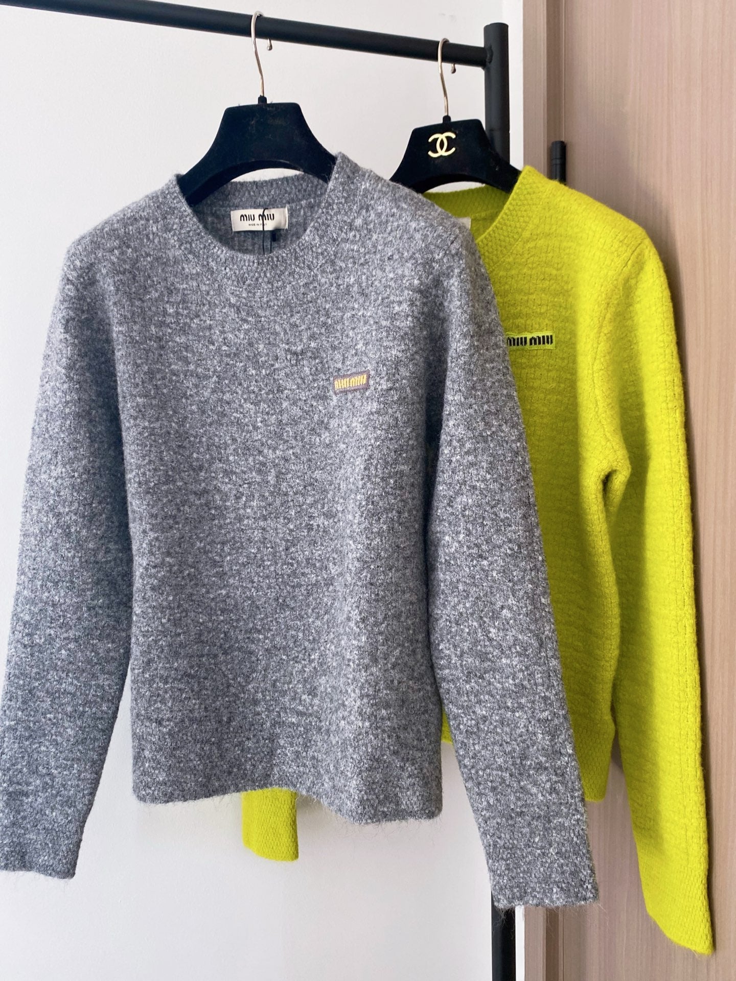 Miumiu 2025 Sweater Lime Green and Gray Wool