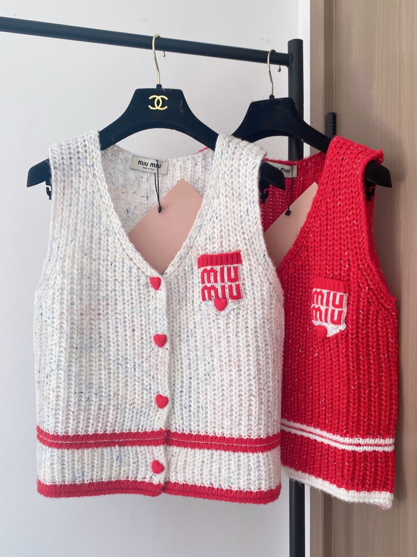 Miumiu 2025  Knitted Vest Red and White Wool