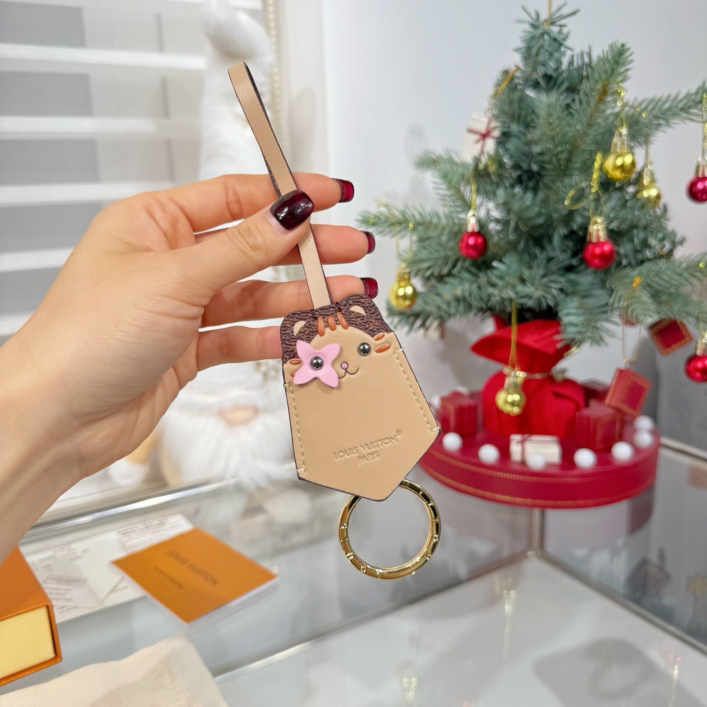 LV Cat Charm Beige Leather
