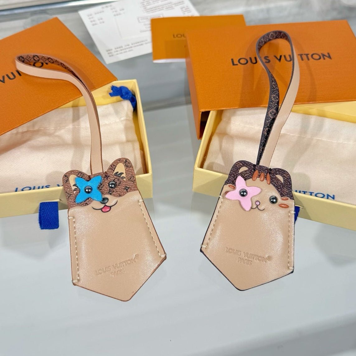 LV Cat Charm Beige Leather