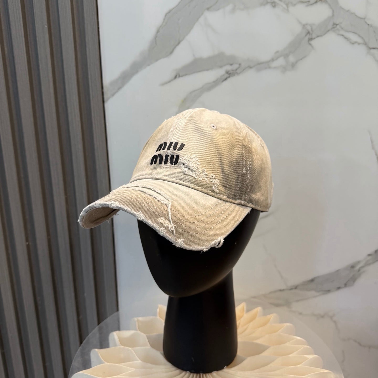 Miumiu Distressed Baseball Cap Cotton 323813