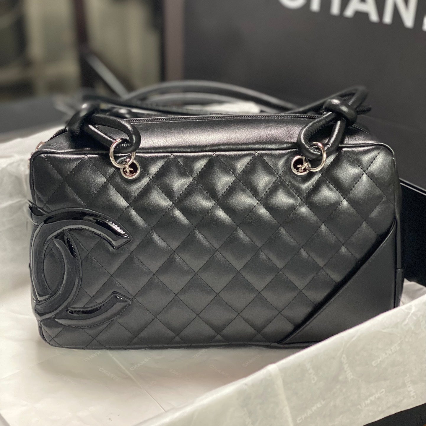 Chanel 2026 Cambon Ligne Bowler Bag 18cm Quilted Leather 348252