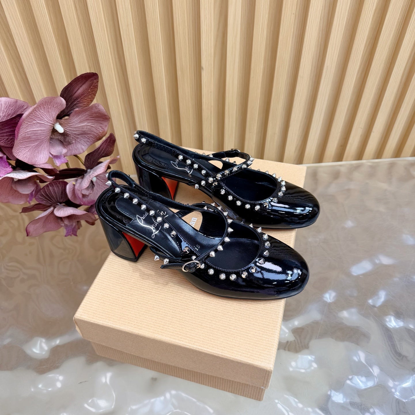 Christian Louboutin 2026 Janispikes 55mm Mary Jane Pumps Patent Leather 698239