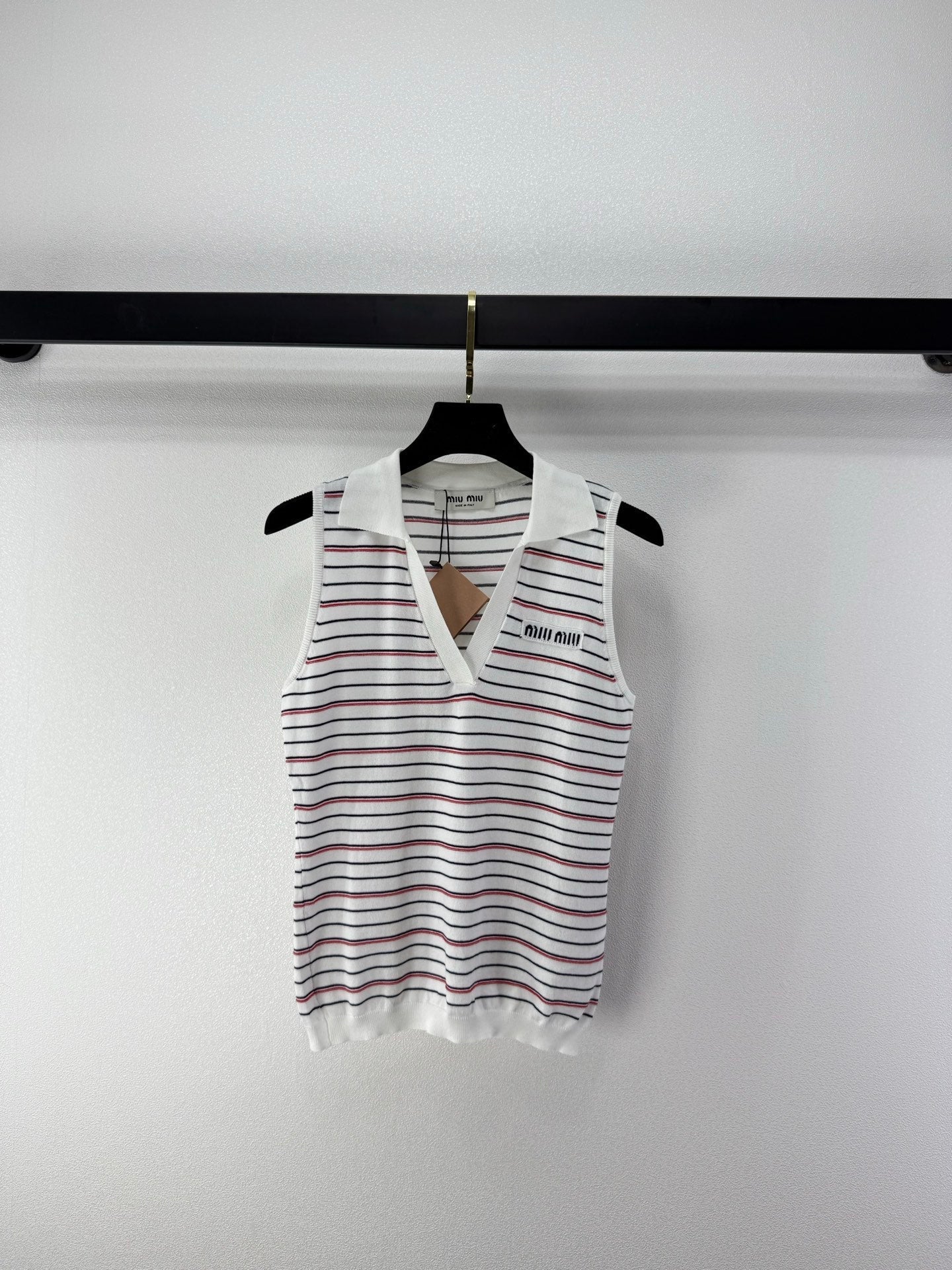 Miumiu 2026 Striped Collared Vest Tencel 395603