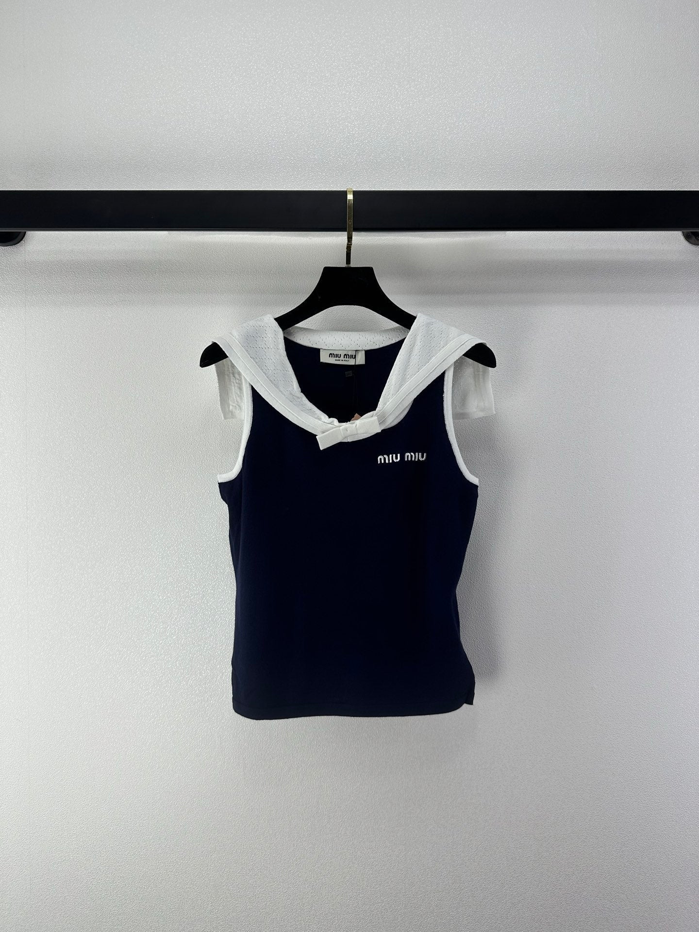 Miumiu 2026 Sailor Collar Bow Short-Sleeve Cotton 395594