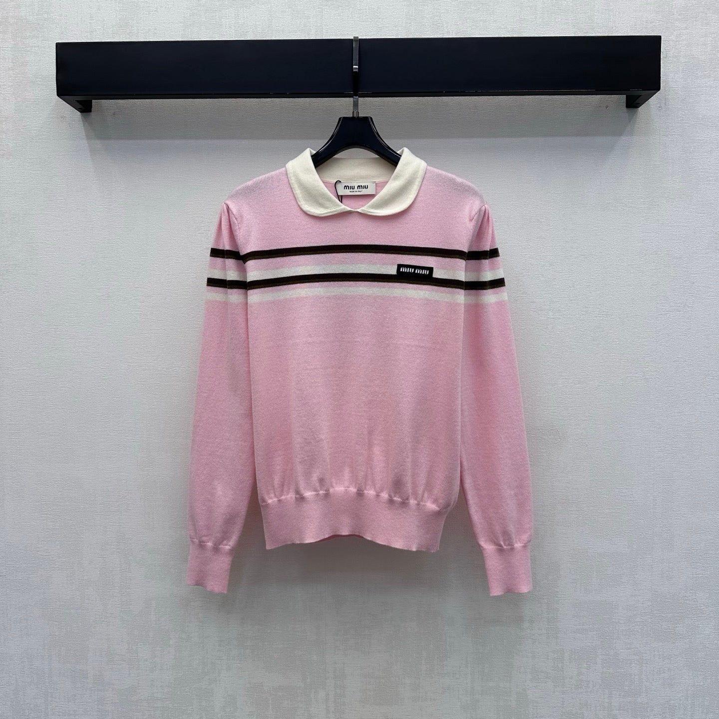 Miumiu 2026 Striped Long-Sleeve Knit Top with Peter Pan Collar Wool 418720