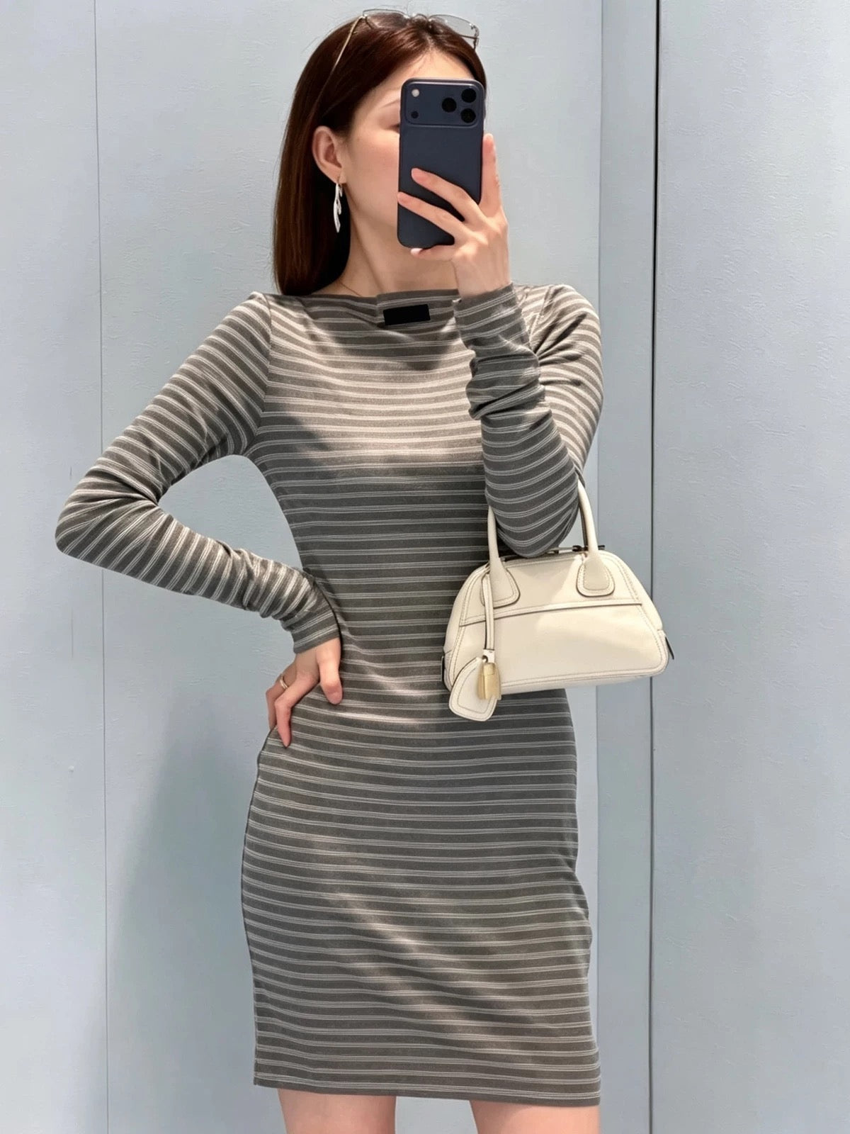 Miumiu 2026 Striped Dress Gray Cotton 420106