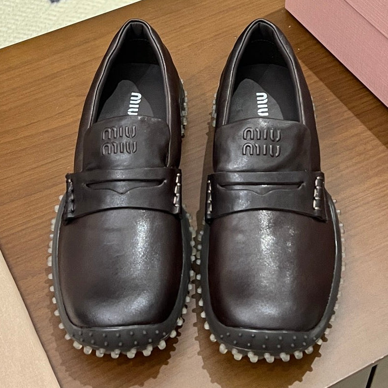 Miu Miu 2026 Square Toe Loafers Leather 155998