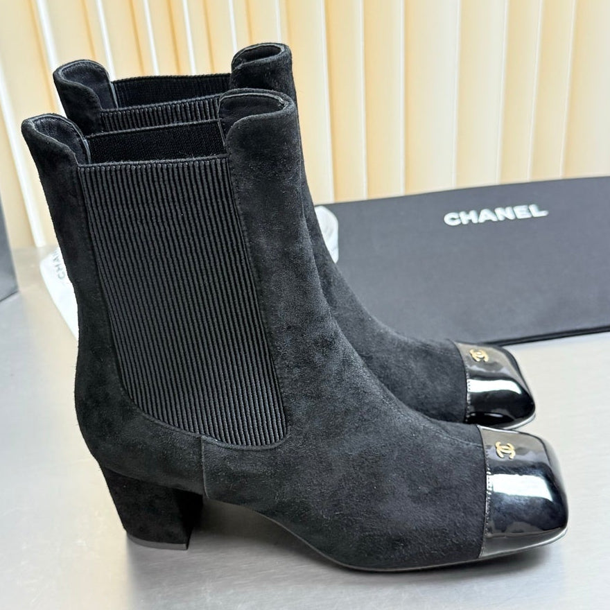 Chanel 2026 Double C Logo Ankle Boots Suede Leather 123400