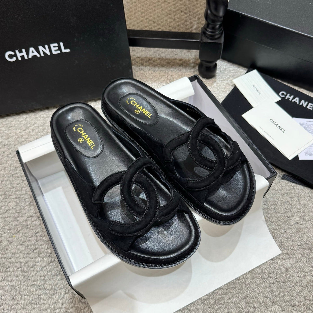 Chanel 2026 Flat Sandals Suede Leather