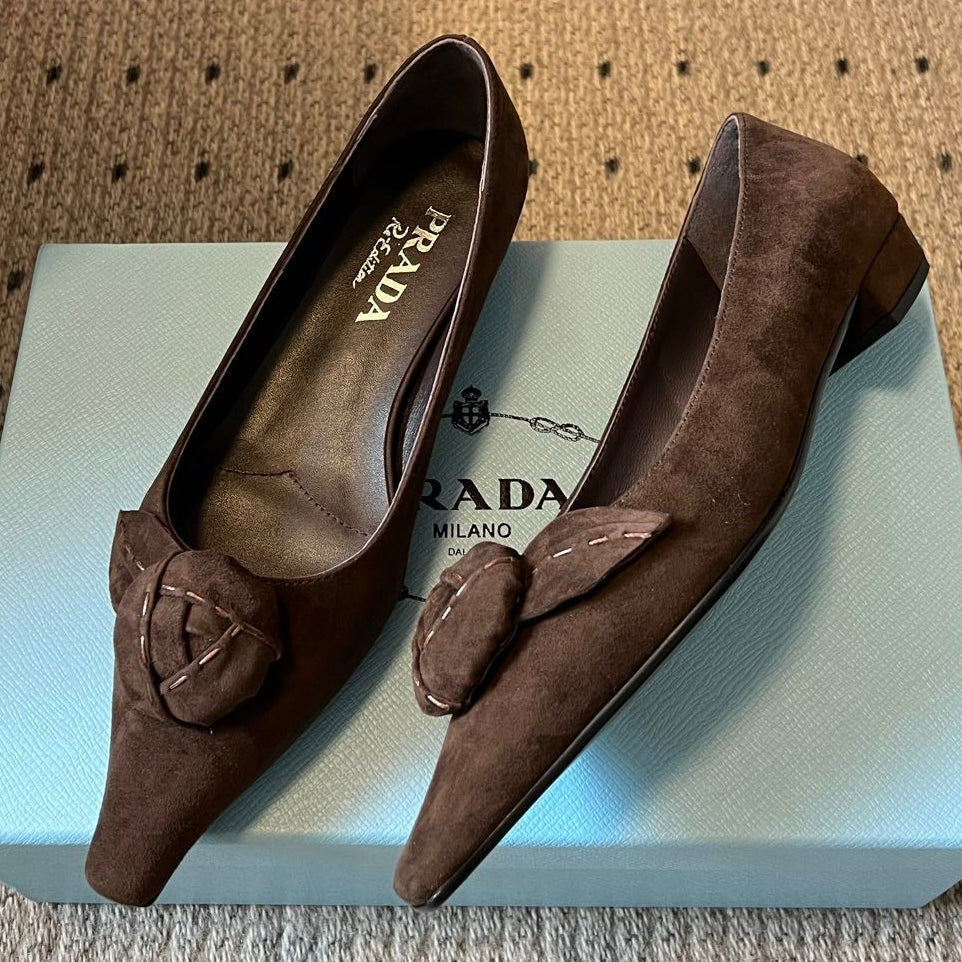 Prada 2026 Bow Pointed Toe Pumps Suede 151280