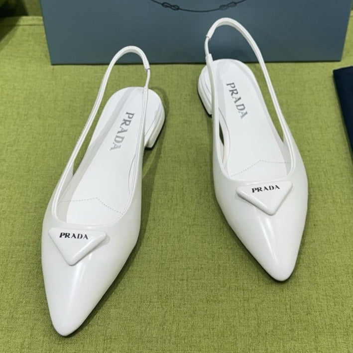 Prada 2026 Spazzolato Triangle Logo Slingback Flat Patent Leather 148638