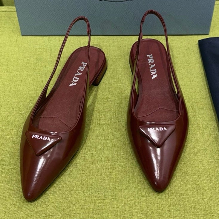 Prada 2026 Spazzolato Triangle Logo Slingback Flat Patent Leather 148638