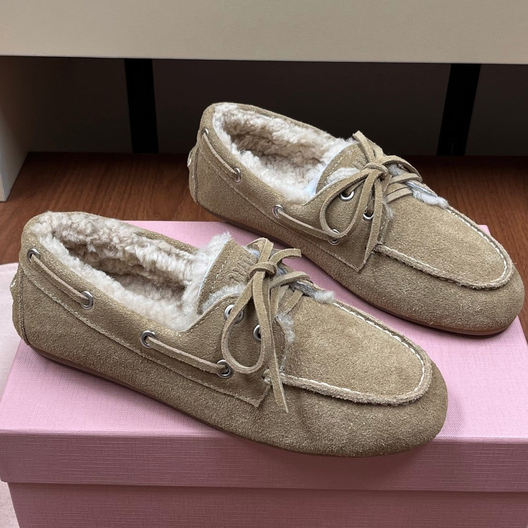 Miu Miu 2026 Boat Loafers Leather Suede Wool 157103