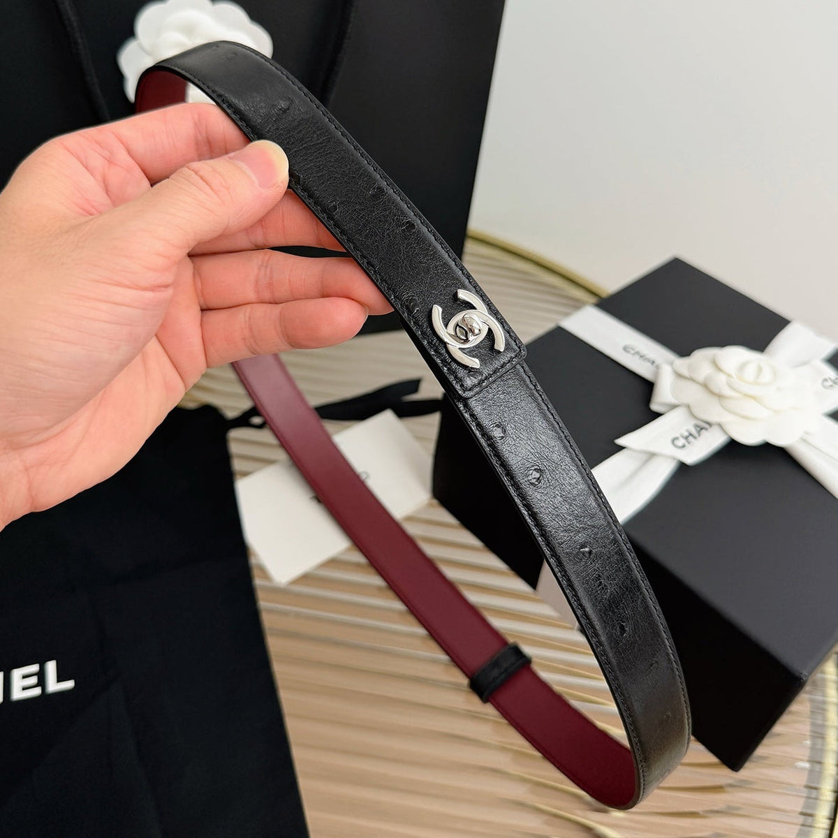 Chanel 2026 CC Logo Turn-Lock Belt 25mm Leather 219814