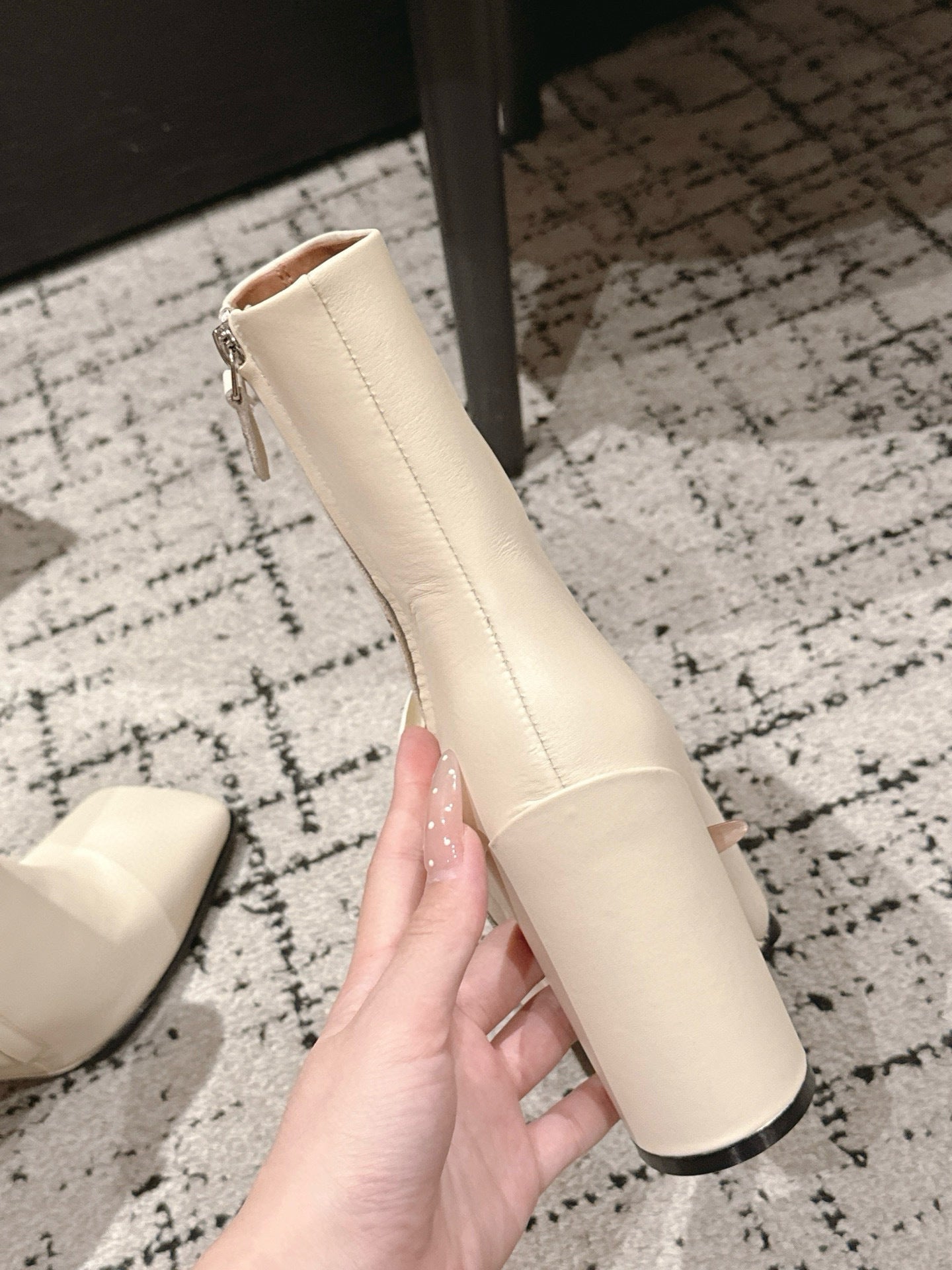 Alaia 2025 Square Toe High Heeled Ankle Boot Cream Calfskin 558664