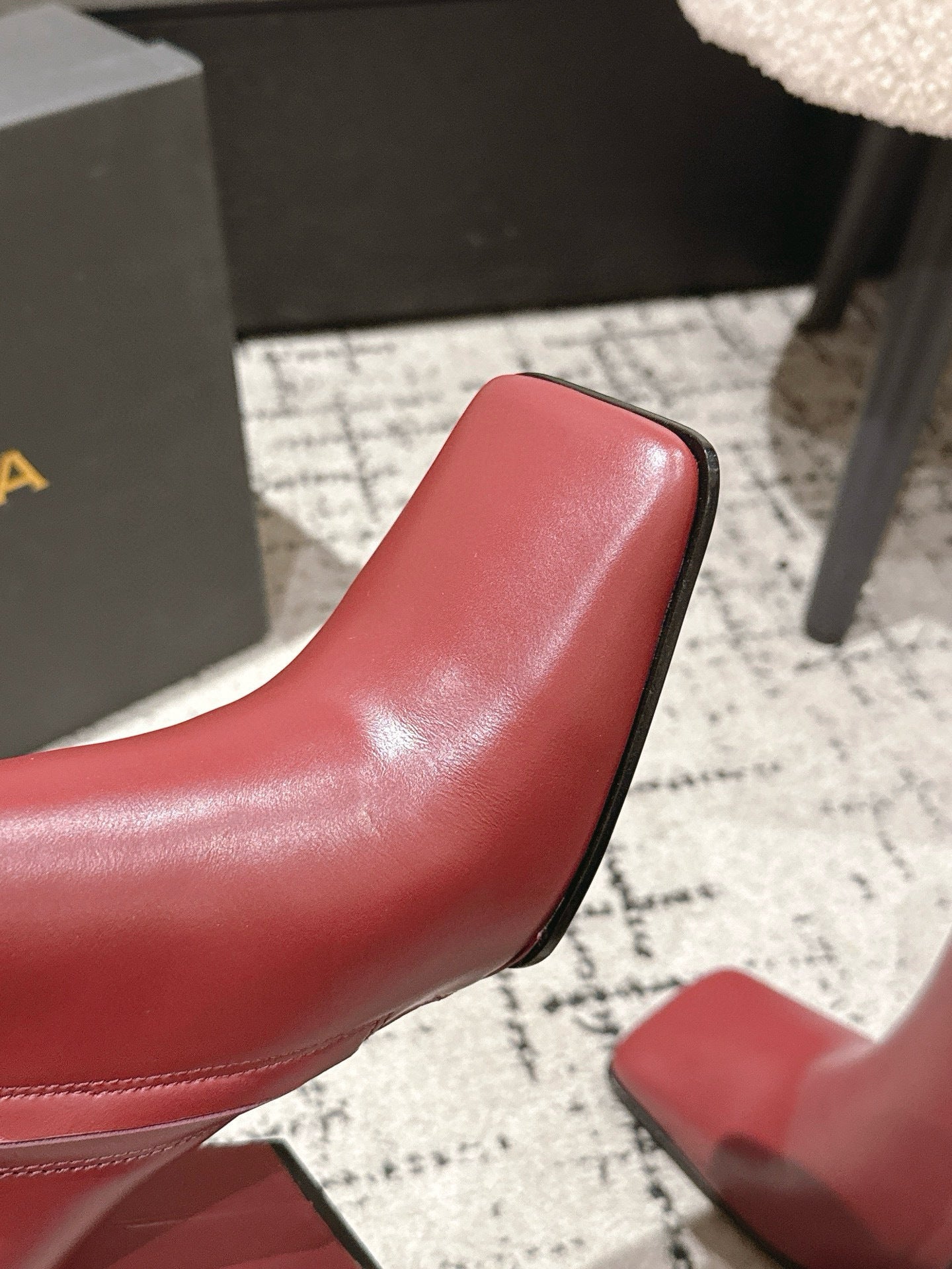 Alaia 2025 Square Toe High Heeled Ankle Boot Red Calfskin 558665