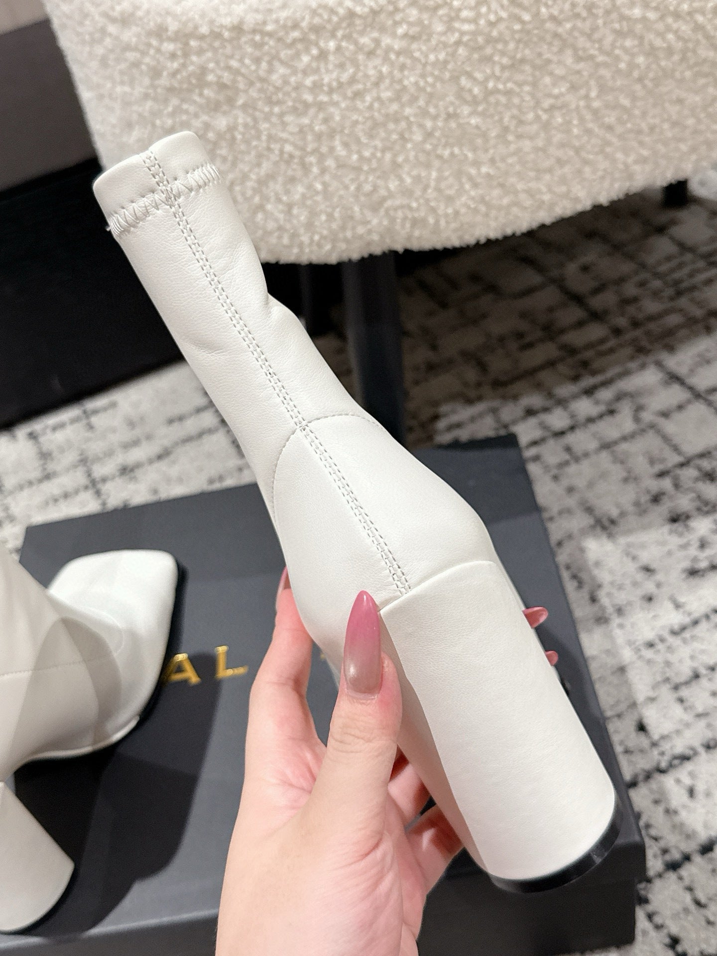 Alaia 2025 Square Toe High Heeled Ankle Boot White Calfskin 558667