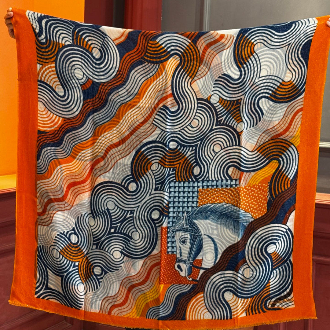 HM 25s Scarf 140cm Orange Black Cashmere 976203