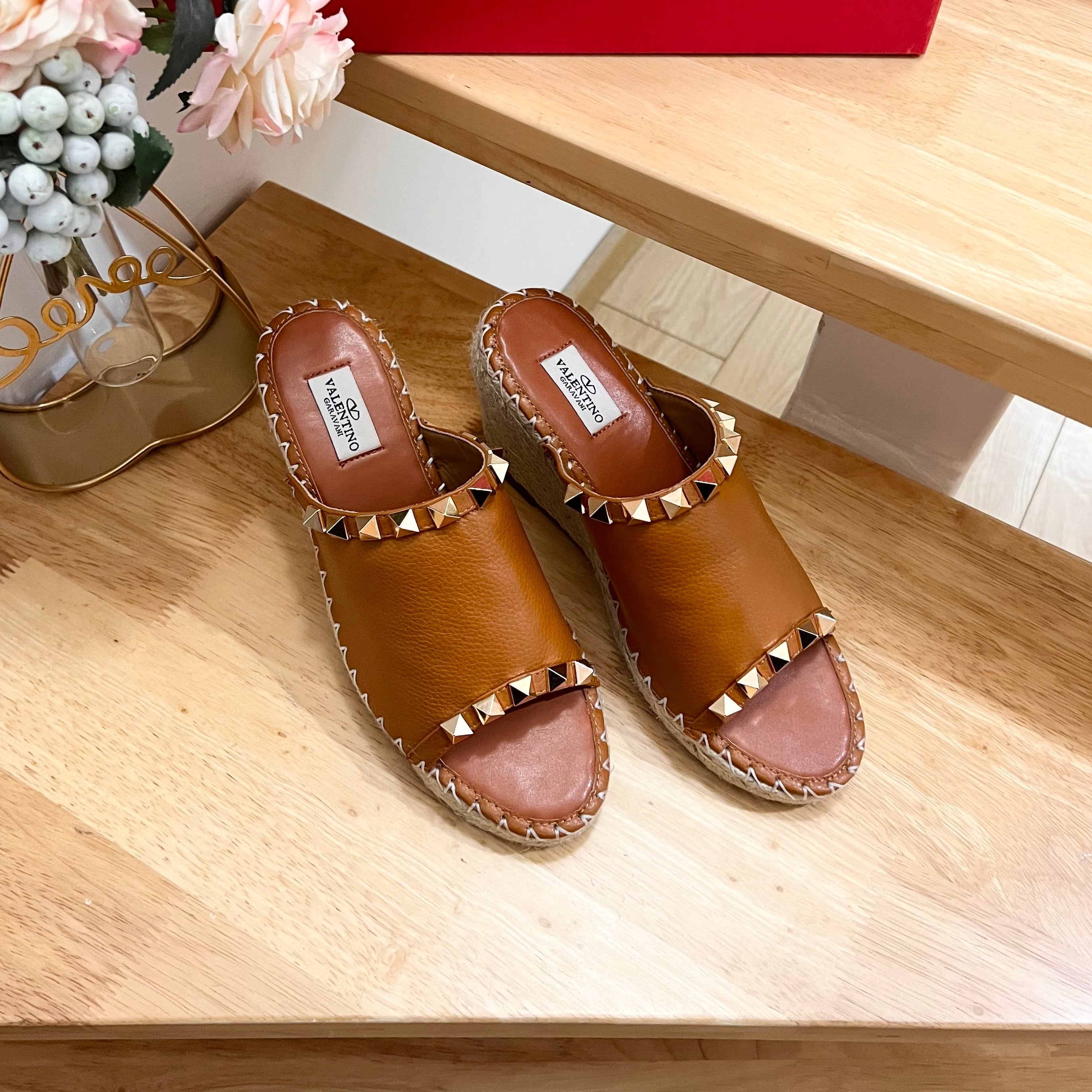 Valentino Mule Wedge Brown Leather 240595