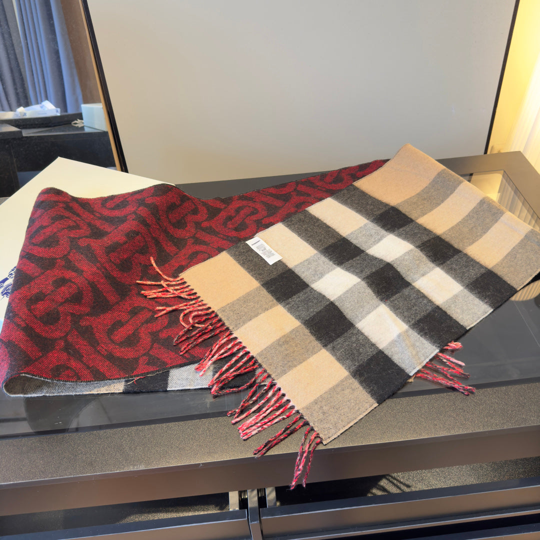 BBR Long Scarf 200CM Red Beige Black Cashmere 293423