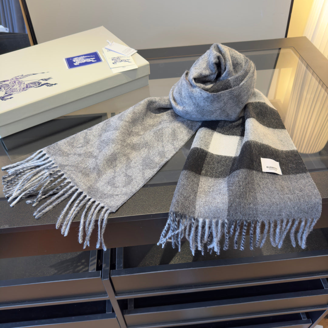 BBR Long Scarf 200CM Gray Black Cashmere 293424