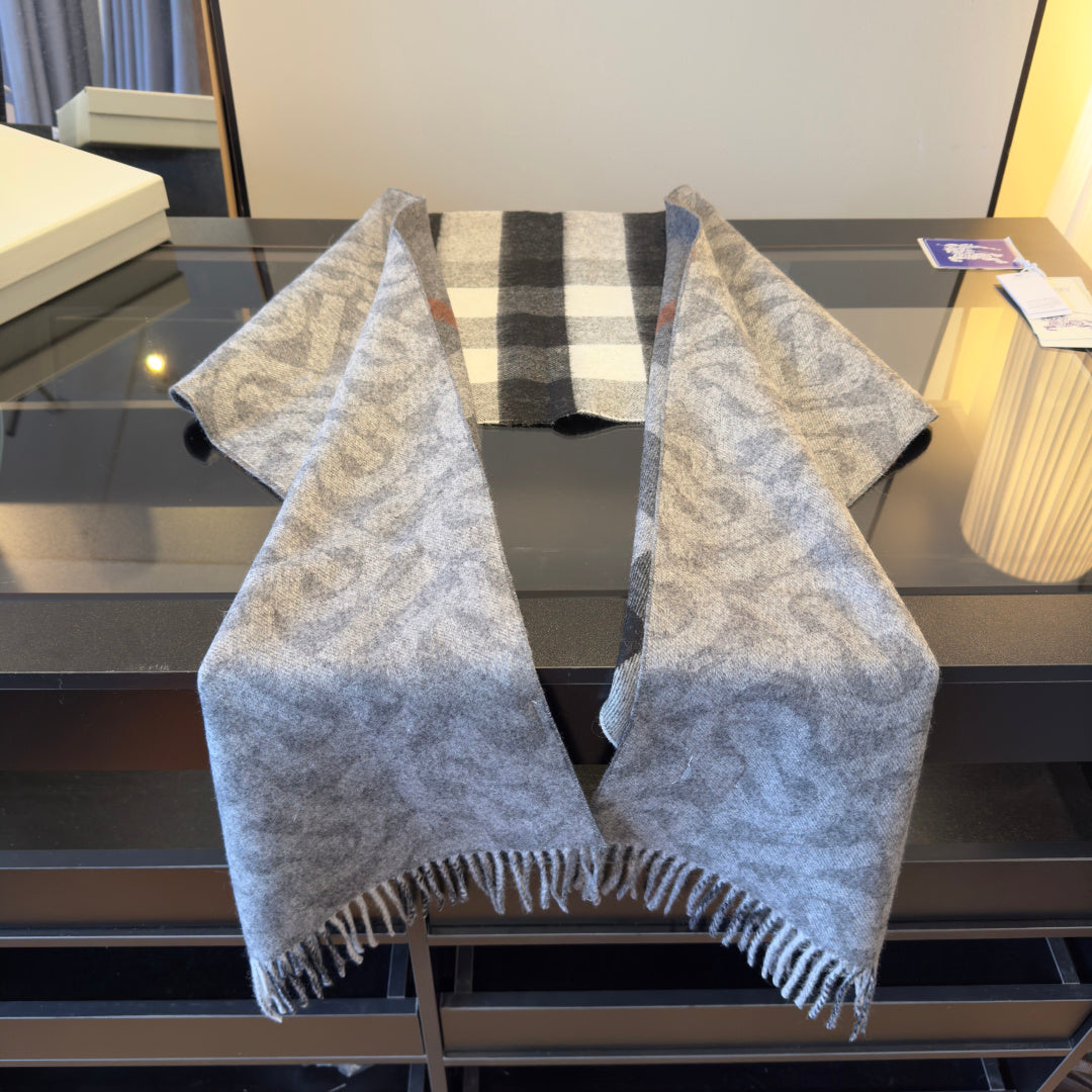 BBR Long Scarf 200CM Gray Black Cashmere 293424
