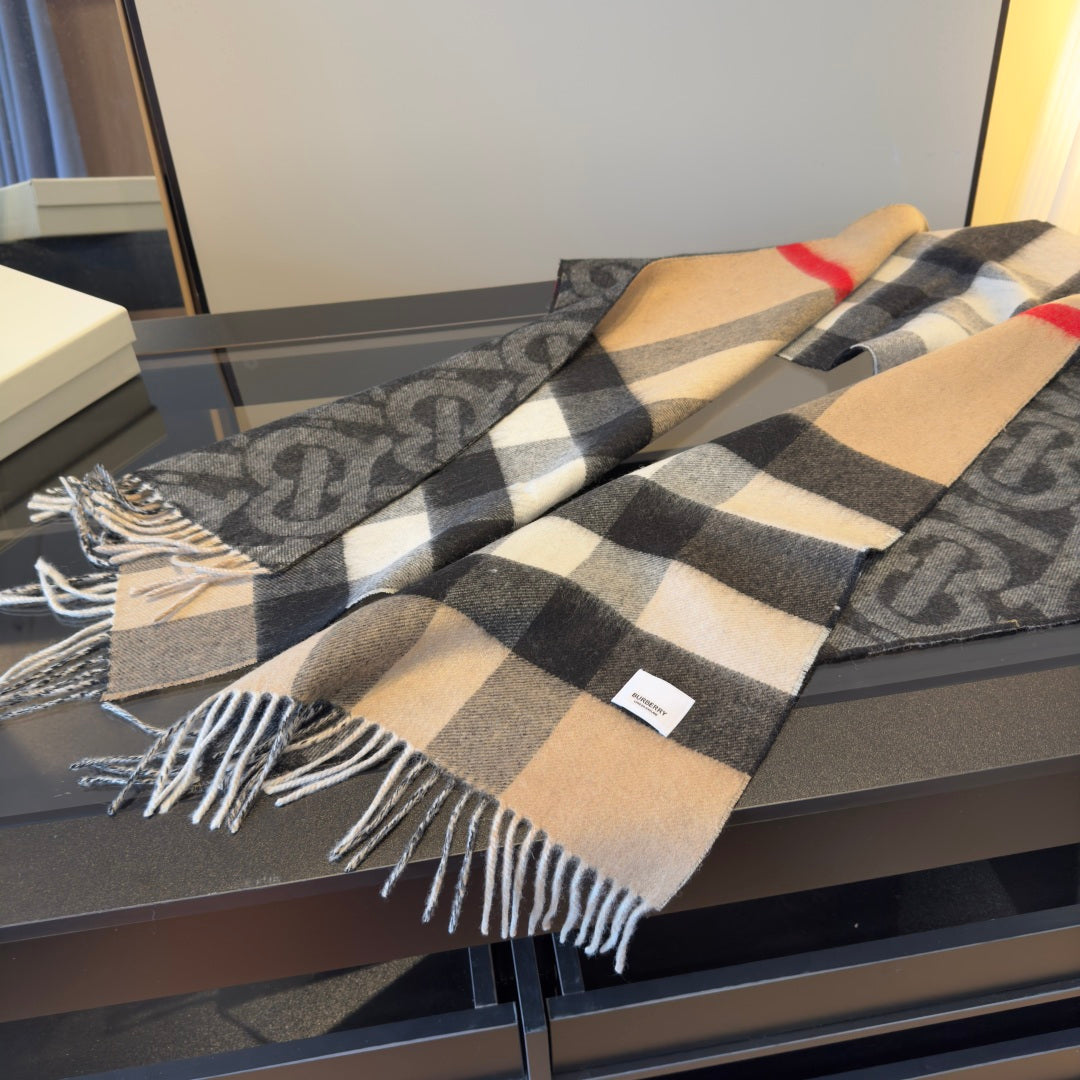 BBR Long Scarf 200CM Beige Gray Black Cashmere 293425