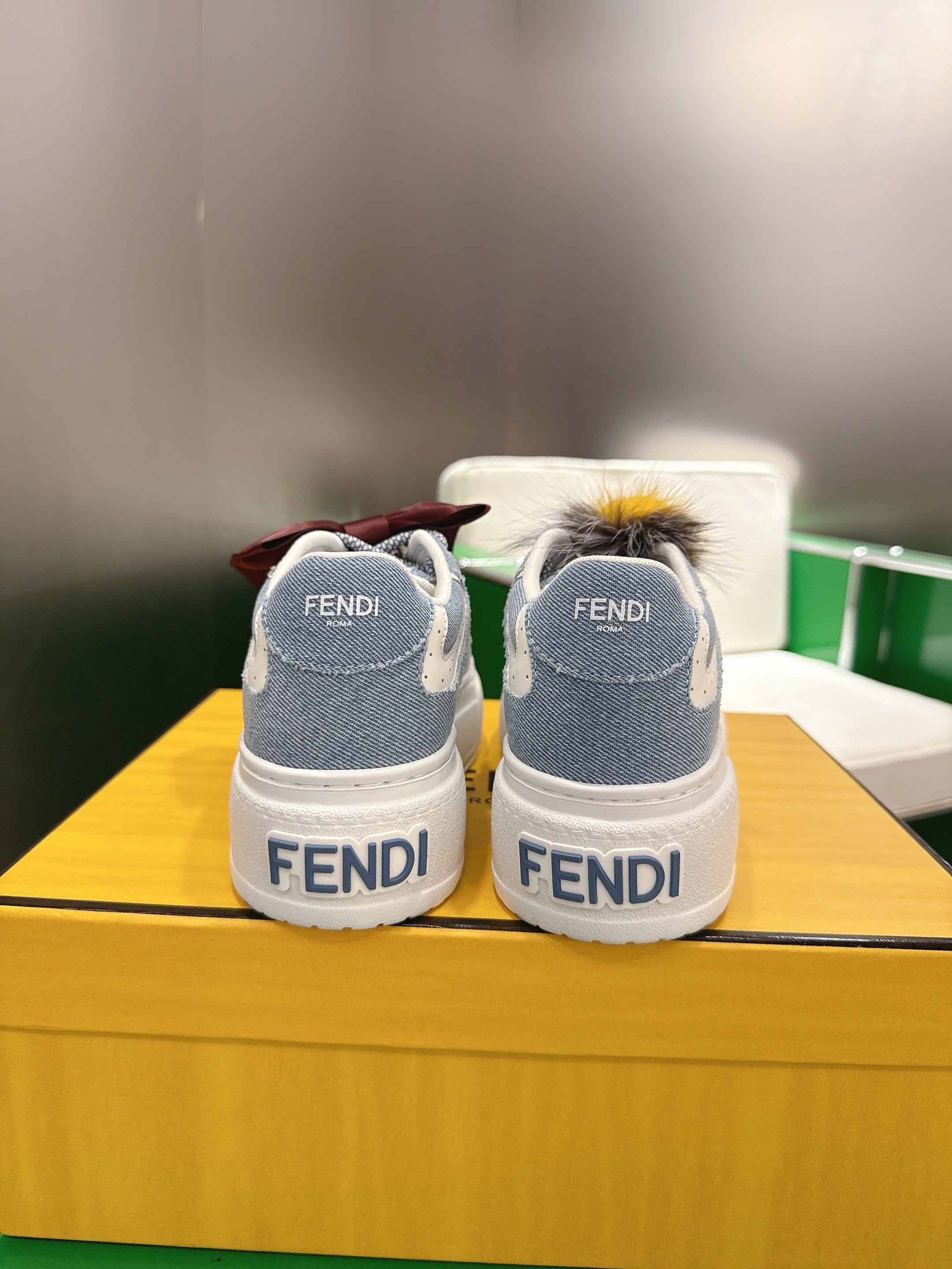 Fendi 2025 Match Platform Sneakers Blue White Denim Fabric 562577