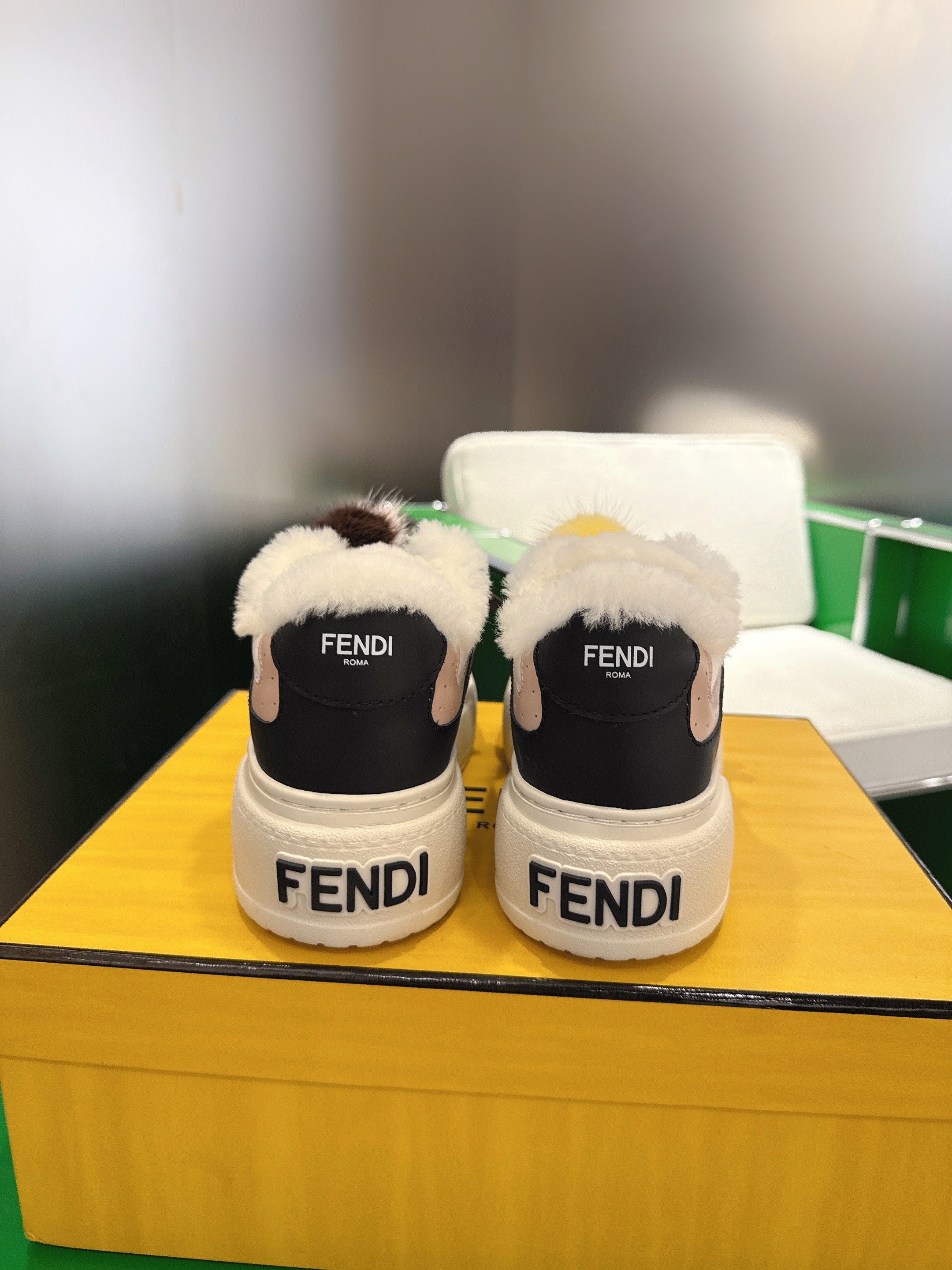 Fendi 2025 Match Platform Sneakers Black Leather Wool 562578