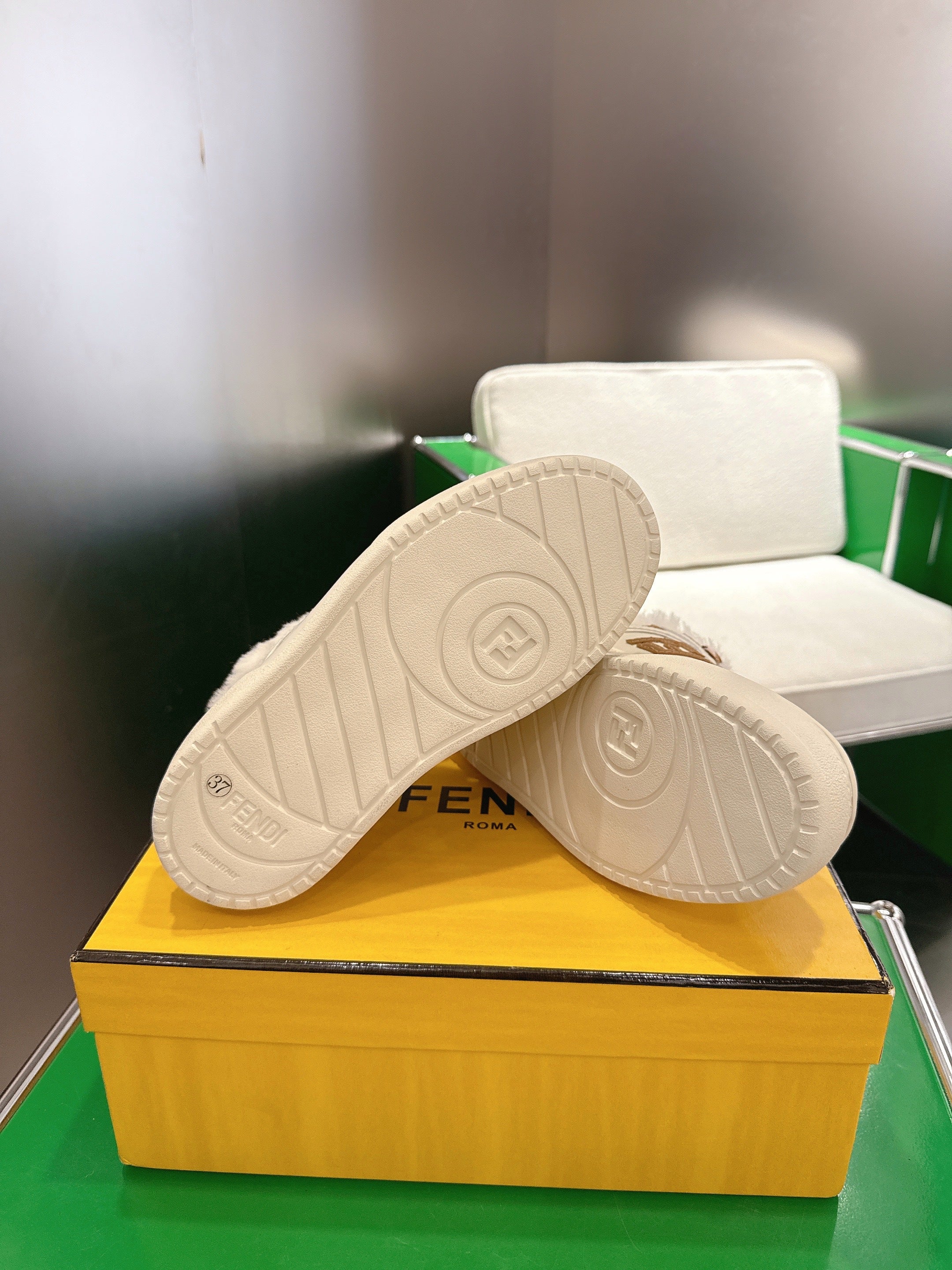 Fendi 2025 Match Platform Sneakers White mix Brown Leather Wool 562579