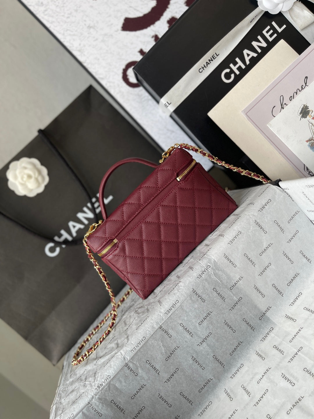 Chanel 2026 Vanity Bag 19.5cm Burgundy Leather