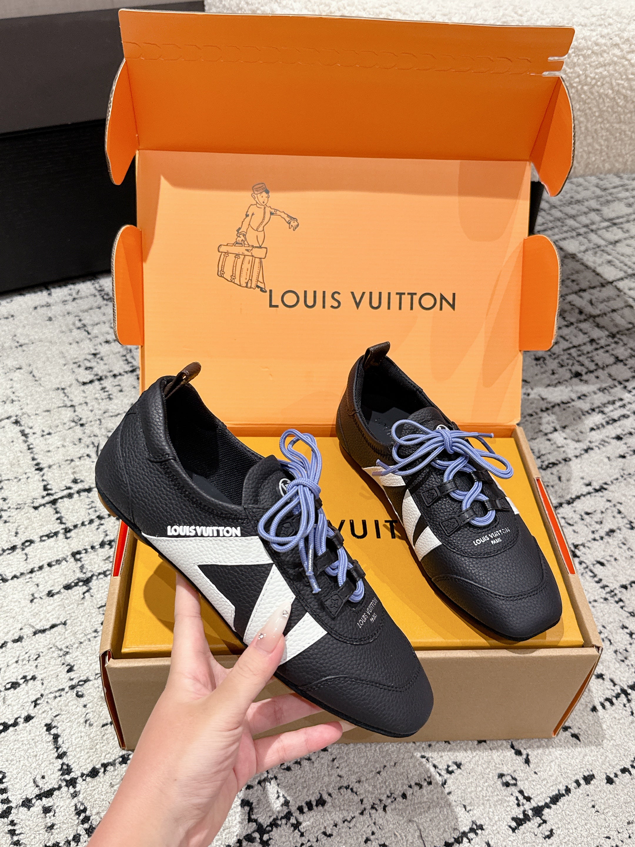 LV Sneakerina ballet-style sneaker black white cowhide 383386