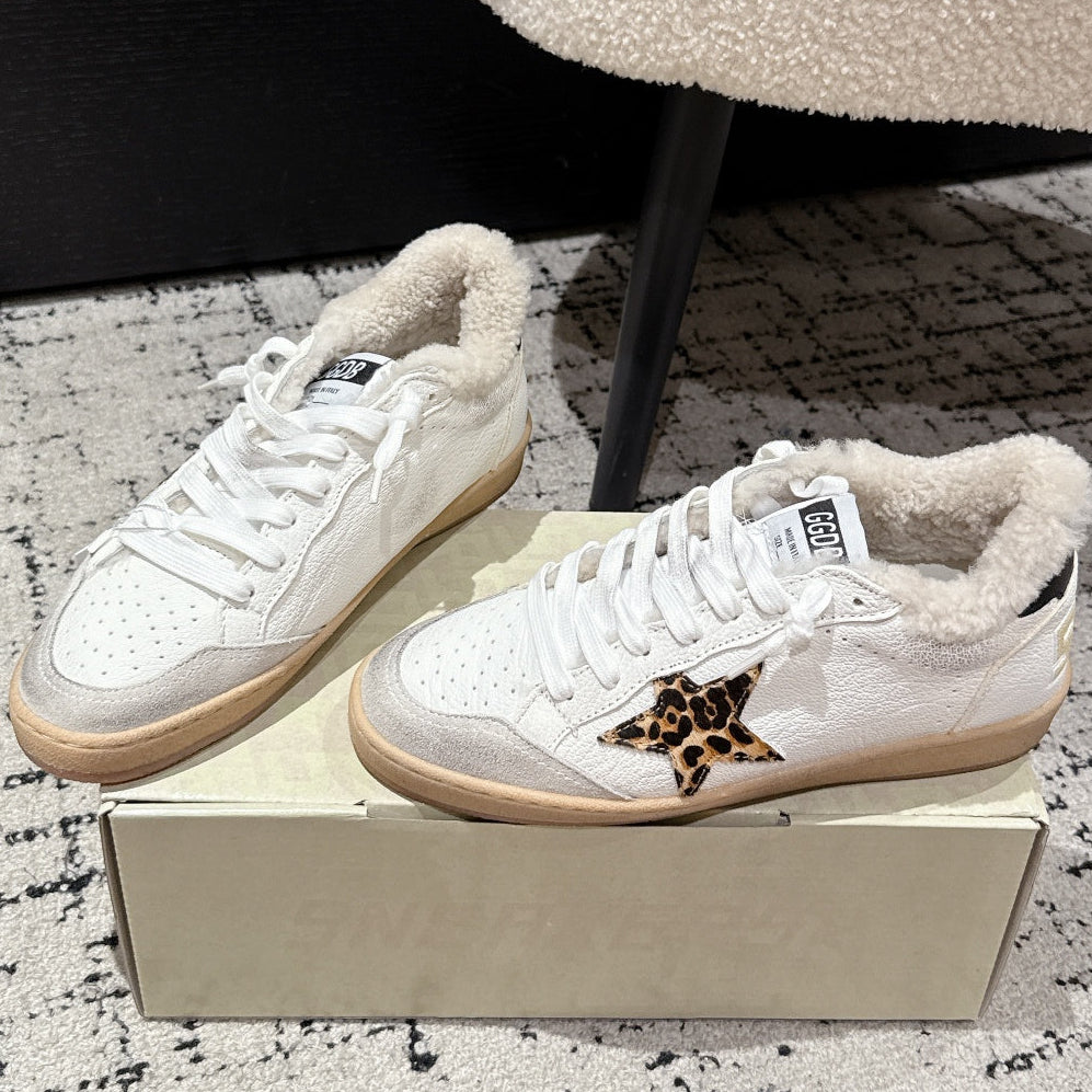 Golden Goose 2025 Star Sneaker White Black mix Leopard Wool Cowhide 500588