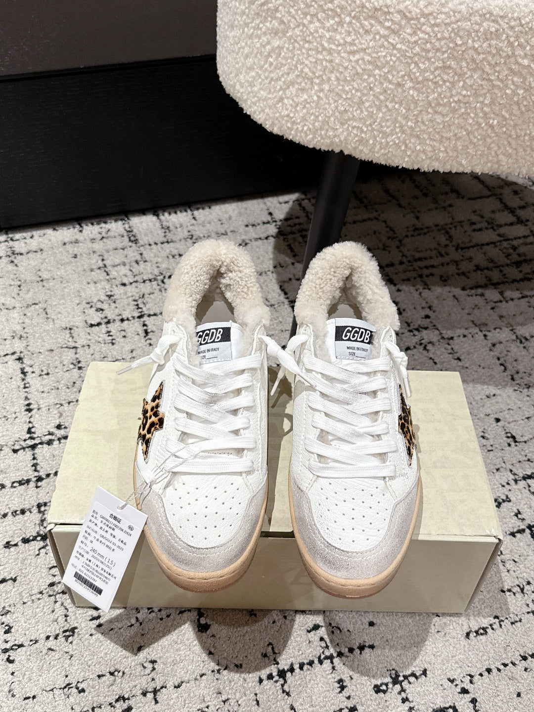 Golden Goose 2025 Star Sneaker White Black mix Leopard Wool Cowhide 500588